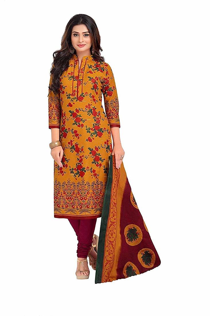 Mustard printed pure cotton salwar with dupatta