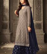 Light-grey embroidered georgette salwar with dupatta