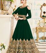 Green embroidered georgette anarkali salwar with dupatta