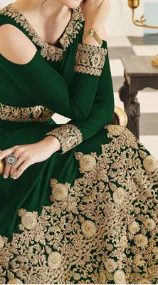 Green embroidered georgette anarkali salwar with dupatta 2