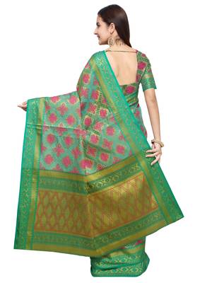 Blue Woven Art Silk Saree With Blouse 3