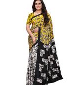 Yellow printed crepe saree with blouse