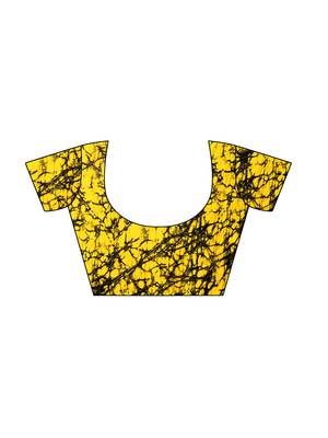 Yellow printed crepe saree with blouse 5
