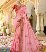 Light pink embroidered silk blend saree with blouse