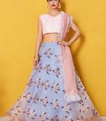 Grey embroidery tissue designer ethnic lehengas with matching blouse