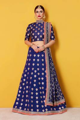 Blue embroidery dupion silk designer ethnic lehengas with matching blouse 1