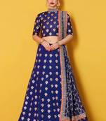 Blue embroidery dupion silk designer ethnic lehengas with matching blouse