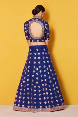 Blue embroidery dupion silk designer ethnic lehengas with matching blouse 2