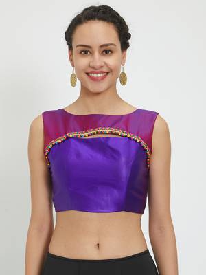 JustB Purple Polytwill Padded Blouse With Beaded Lace 1