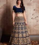 Blue embroidery velvet designer ethnic lehengas with matching blouse