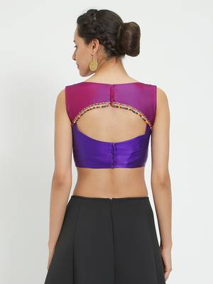 JustB Purple Polytwill Padded Blouse With Beaded Lace 2