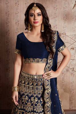 Blue embroidery velvet designer ethnic lehengas with matching blouse 2