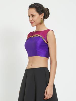 JustB Purple Polytwill Padded Blouse With Beaded Lace 3
