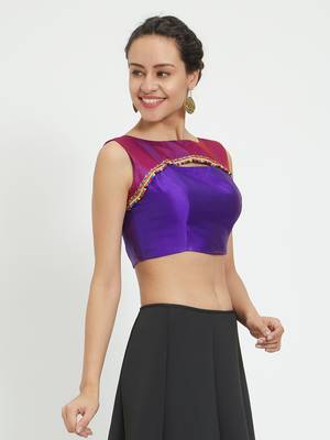 JustB Purple Polytwill Padded Blouse With Beaded Lace 4
