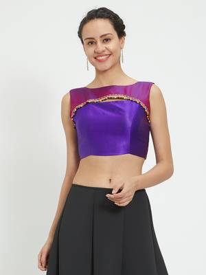 JustB Purple Polytwill Padded Blouse With Beaded Lace 5