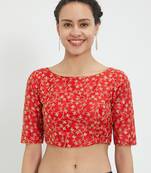 JustB Red Pre Embroidered Round Neck Padded Blouse