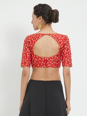 JustB Red Pre Embroidered Round Neck Padded Blouse 2