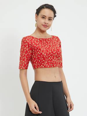 JustB Red Pre Embroidered Round Neck Padded Blouse 4