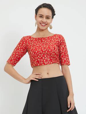 JustB Red Pre Embroidered Round Neck Padded Blouse 5