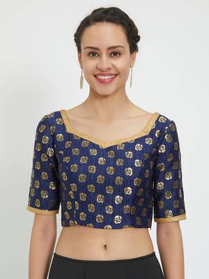 JustB Crushed Brocade Blue With Gold Padded Blouse 1