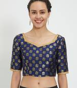 JustB Crushed Brocade Blue With Gold Padded Blouse