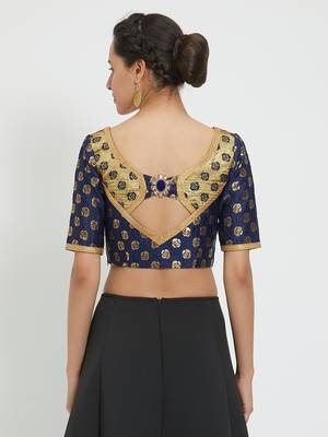 JustB Crushed Brocade Blue With Gold Padded Blouse 2