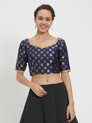 JustB Crushed Brocade Blue With Gold Padded Blouse 5