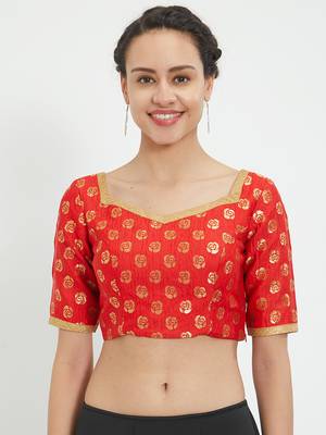 JustB Crushed Brocade Red With Gold Padded Blouse 1