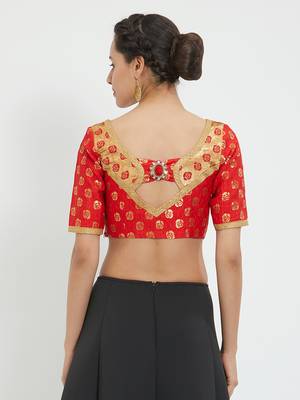 JustB Crushed Brocade Red With Gold Padded Blouse 2