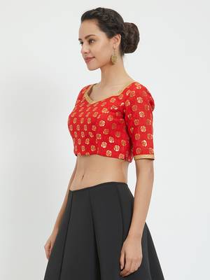 JustB Crushed Brocade Red With Gold Padded Blouse 3