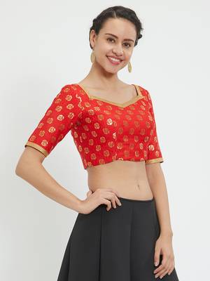JustB Crushed Brocade Red With Gold Padded Blouse 4