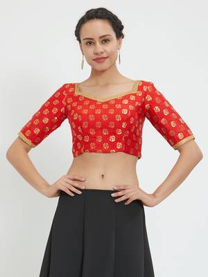 JustB Crushed Brocade Red With Gold Padded Blouse 5
