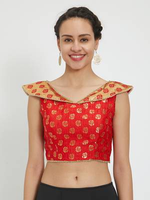 JustB Crushed Brocade Red With Gold Padded Blouse 1