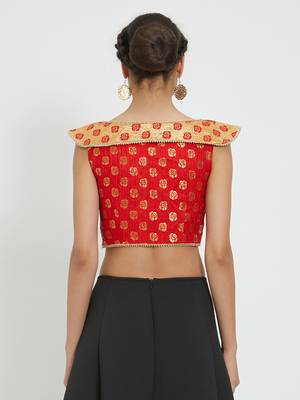 JustB Crushed Brocade Red With Gold Padded Blouse 2