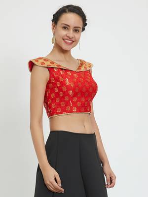 JustB Crushed Brocade Red With Gold Padded Blouse 4