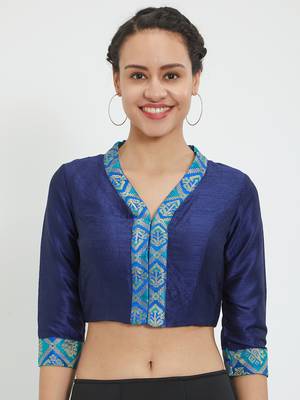 JustB Blue Dupion With Brocade Padded Blouse 1