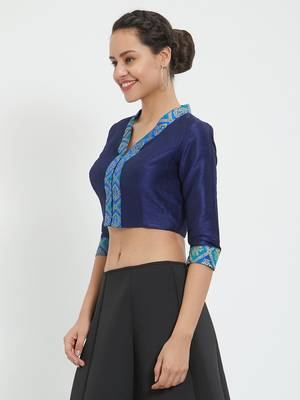 JustB Blue Dupion With Brocade Padded Blouse 3