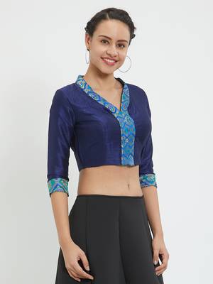 JustB Blue Dupion With Brocade Padded Blouse 4