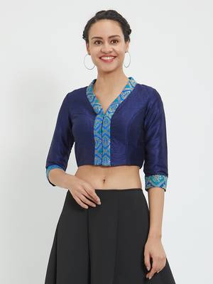 JustB Blue Dupion With Brocade Padded Blouse 5