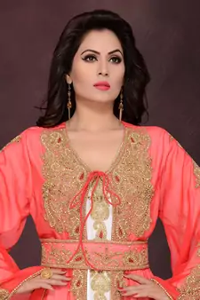 Red embroidered georgette islamic kaftans With Sun-proof hijab