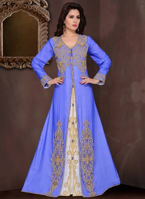 Blue embroidered georgette islamic kaftans With Sun-proof hijab 1