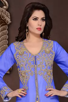 Blue embroidered georgette islamic kaftans With Sun-proof hijab
