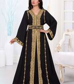 Black embroidered georgette Islamic kaftans With Scarves Sun-proof hijab.