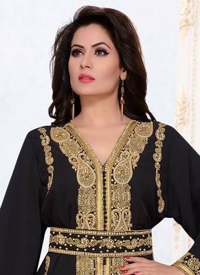 Black embroidered georgette Islamic kaftans With Scarves Sun-proof hijab 2