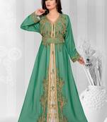 Green embroidered georgette islamic kaftans With Scarves Sun-proof hijab.