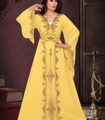 Yellow embroidered georgette islamic kaftans with hijab