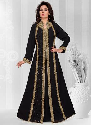Black embroidered georgette islamic kaftans With Sun-proof hijab 1