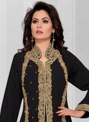 Black embroidered georgette islamic kaftans With Sun-proof hijab 2