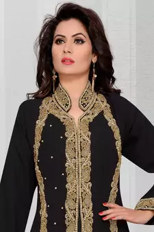 Black embroidered georgette islamic kaftans With Sun-proof hijab