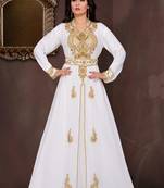 Off white embroidered georgette islamic kaftans With Sun-proof hijab.